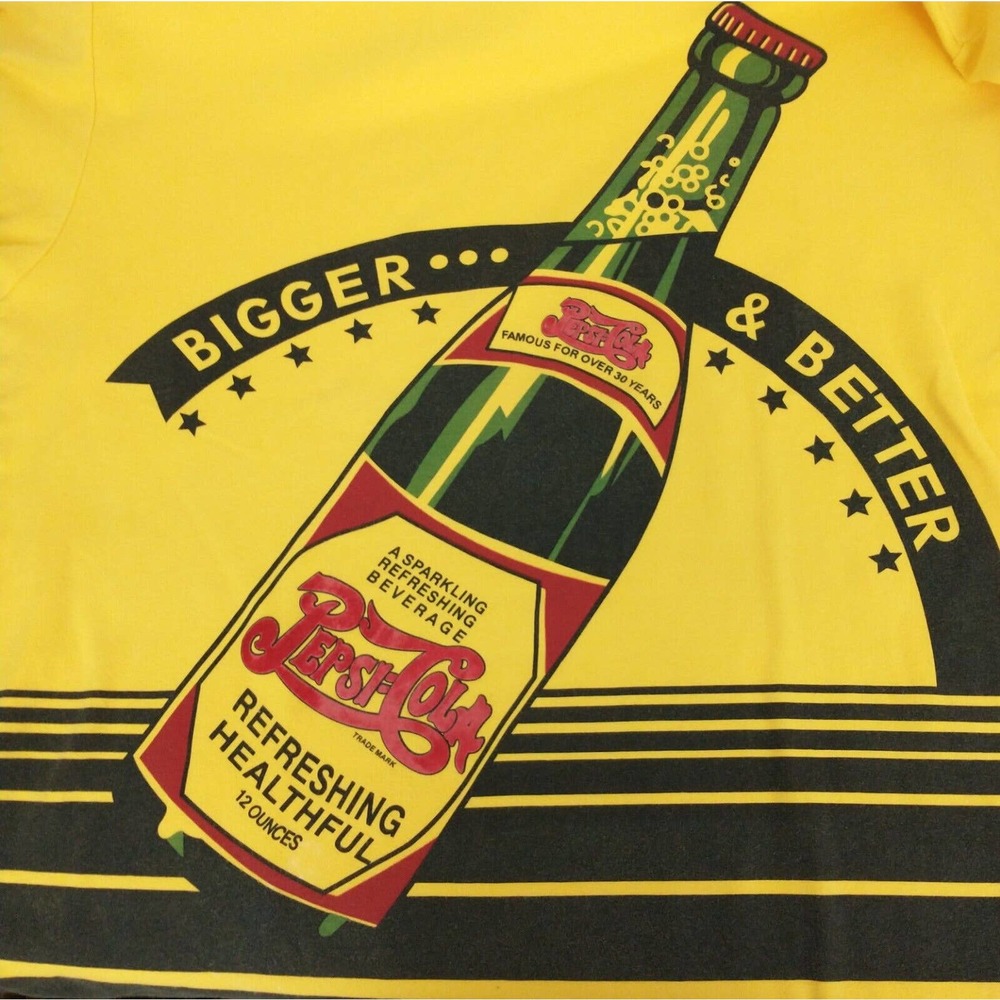 Pepsi Cola Memorabilia Men's Yellow T-Shirt Size 4XL Old Style Bottle Logo